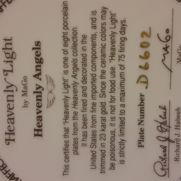 Vintage Artaffects Ltd Ed Heavenly Light Cert MaGo Heavenly Angels Plate NWOT - Picture 8 of 8